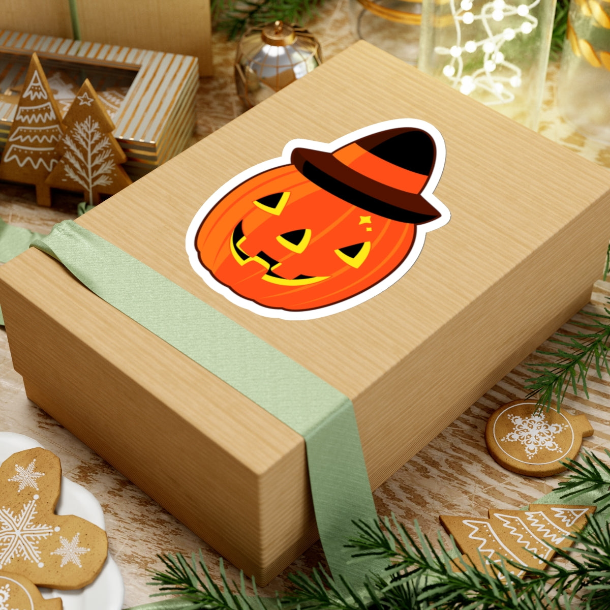 Jumbo Jack-o'-lantern Witch Vintage Style Pumpkin Sticker (6x6 inches)