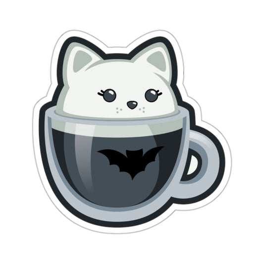 Coffee Cat Sticker | Spooky Brew Charcoal Latte