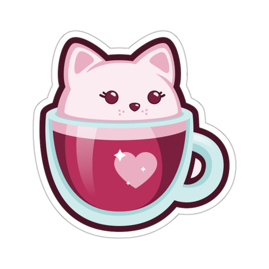 Latte Love Cafe Cat Heart Sticker | Beetroot Pink