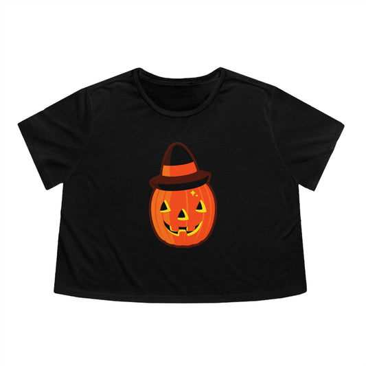 Jack-o'-lantern Witch Vintage Style Pumpkin Flowy Cropped Tee