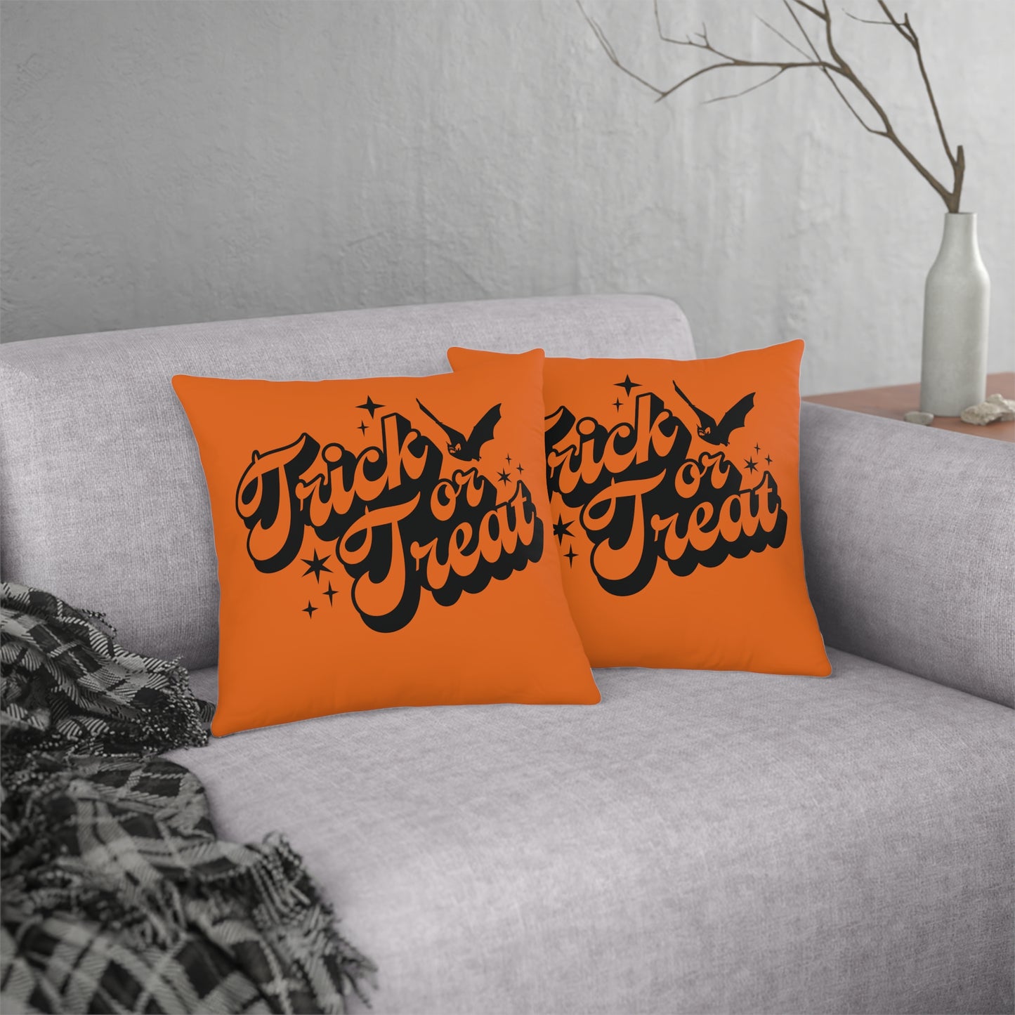 Trick or Treat Starry Night Black Bat Pumpkin Orange Throw Pillow