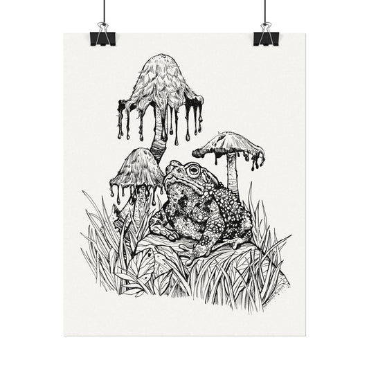 Inky Cap Mushroom Toad 8x10 Watercolor Textured Matte Poster