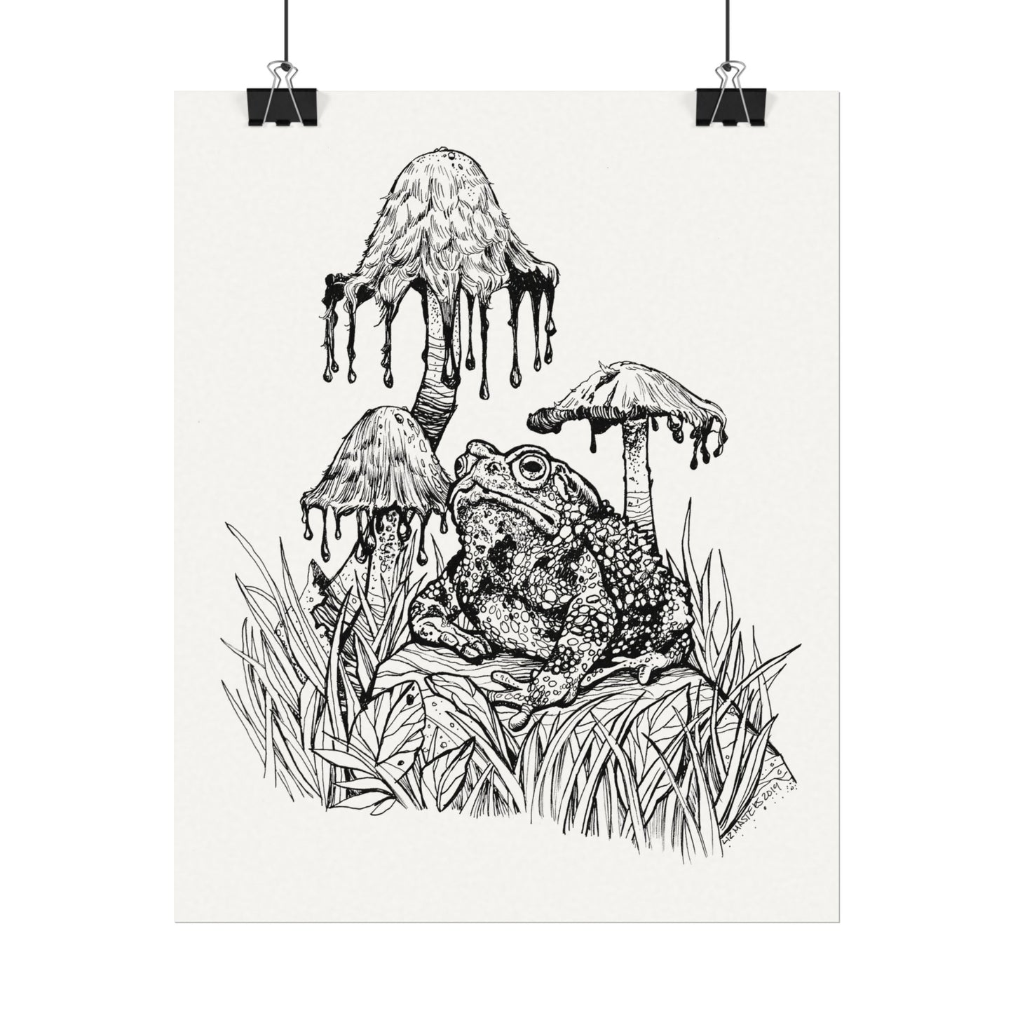 Inky Cap Mushroom Toad 8x10 Watercolor Textured Matte Poster