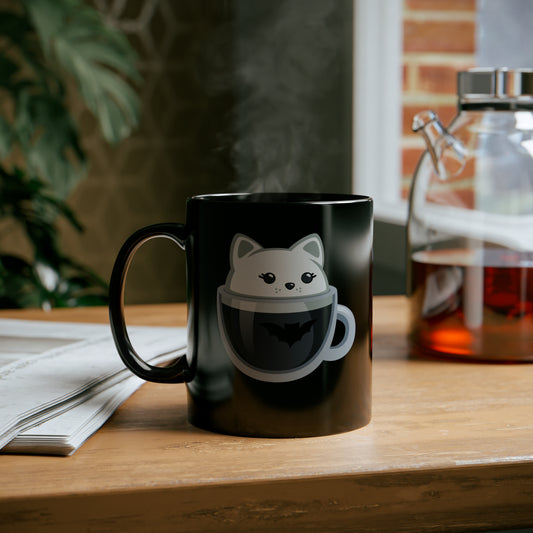 Cafe Cat Charcoal Latte Black Mug (11oz)