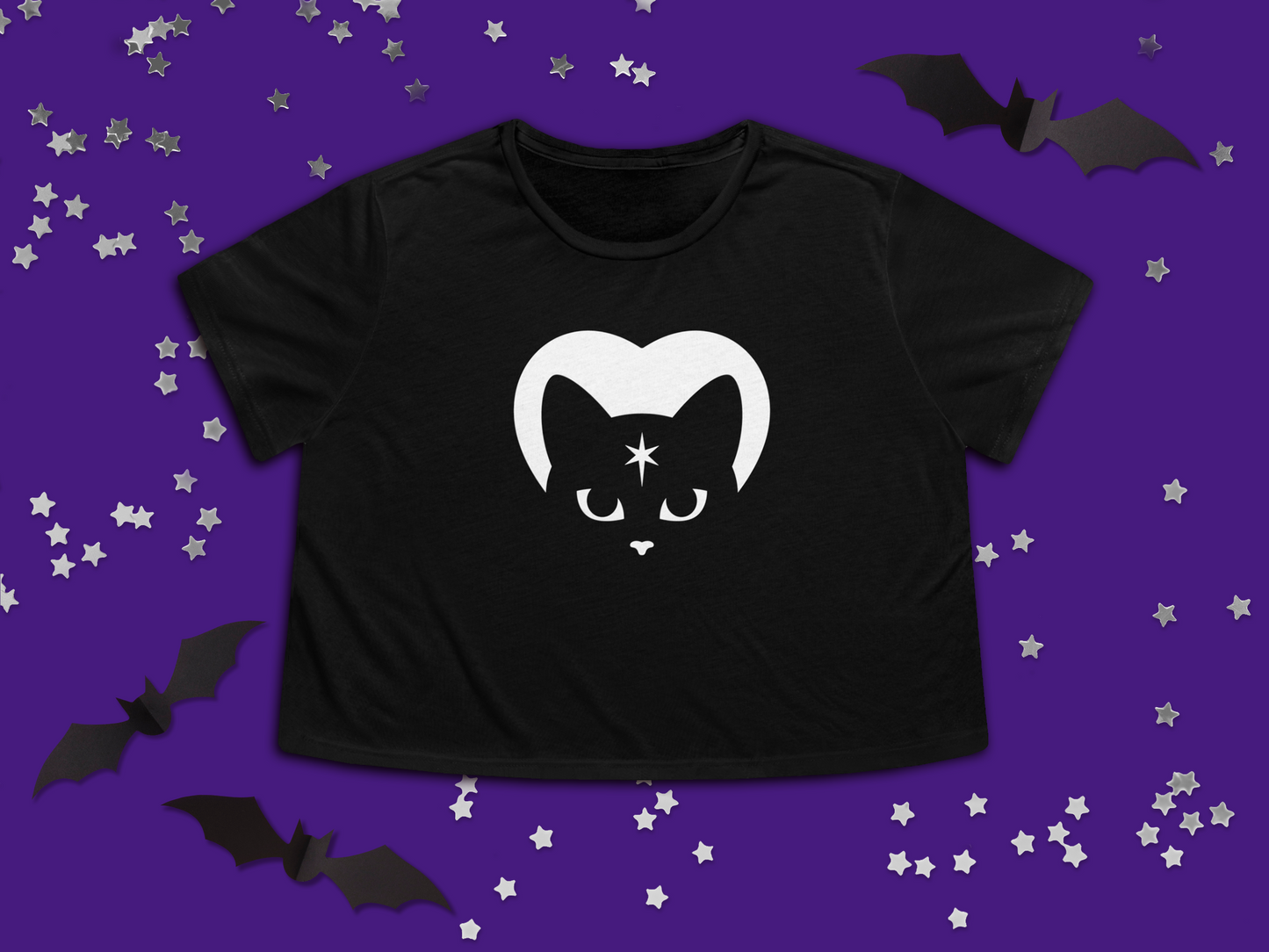 Celestial Cat | Flowy Cropped Tee