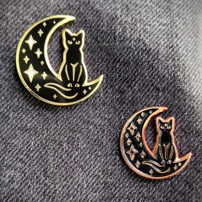 Celestial Cat Crescent Moon Enamel Pin